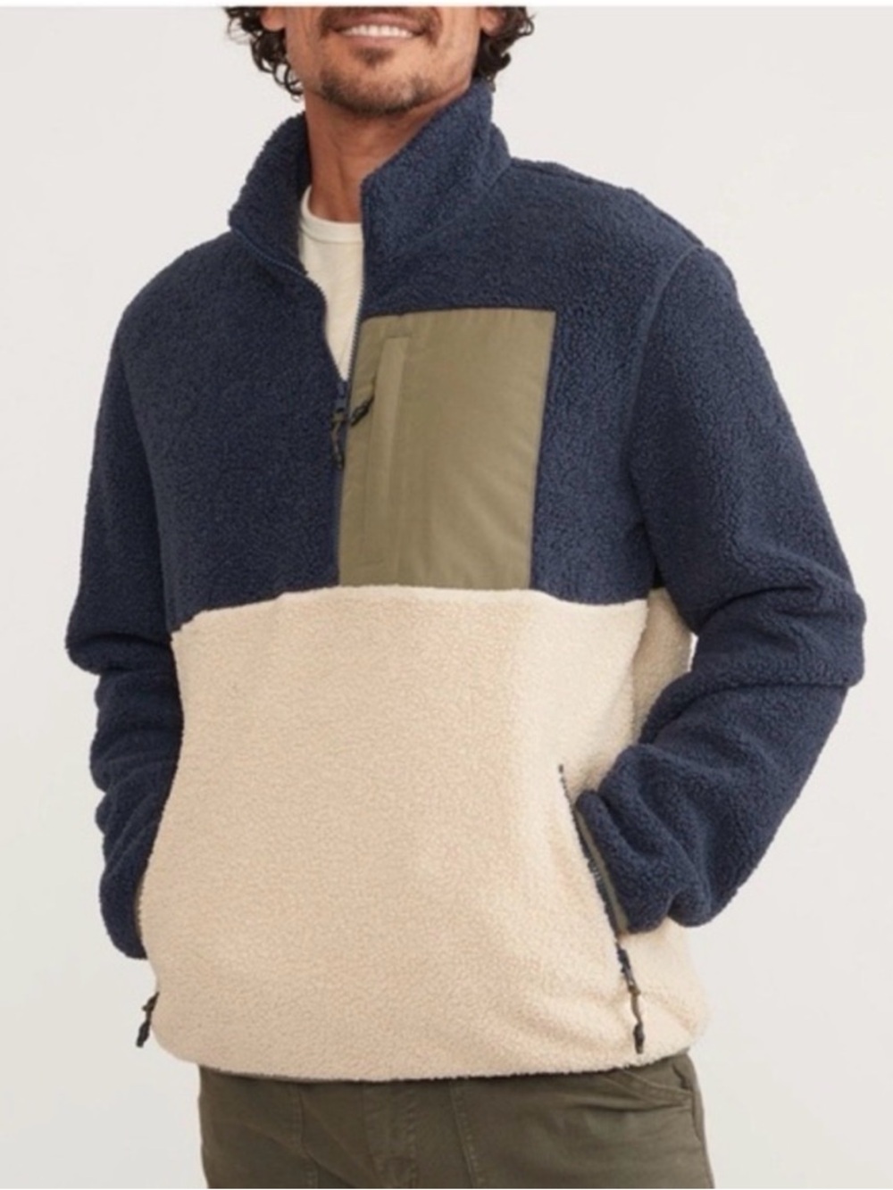 Marine Layer Camden 1/2 zip sweater Sherpa blue cream green men’s size large